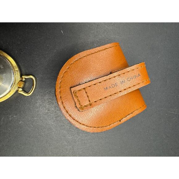 Vtg Milan Men’s Quartz Pocket Watch Black Dial w/ Leather Case 41.6mm MLN1070 - Picture 9 of 11